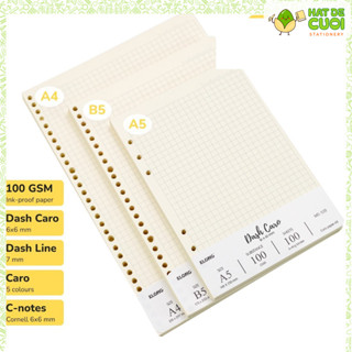 Ruột sổ còng, tập 100 tờ giấy refill KLONG 100GSM Dash Caro Dash Line A5 B5 A4 200 trang (Lưu ý)
