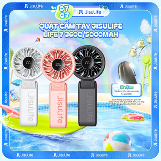 Quạt cầm tay tích điện mini Jisulife Life 7 5 cấp độ gió 3600/5000mAh - Sử dụng lên đến 12h - Chính hãng - BH 12 tháng