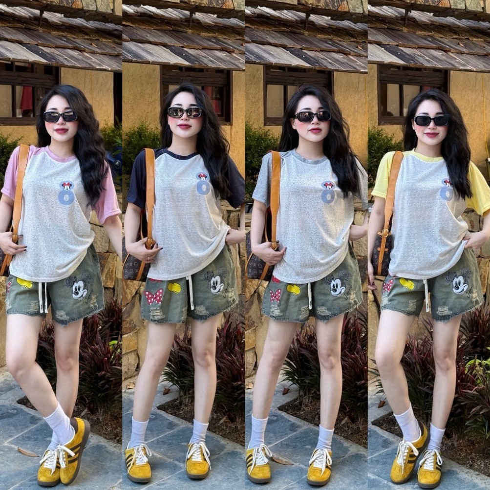 set quần áo nữ,set đồ nữ douyin áo phông in hình mickey cute dễ thương S22