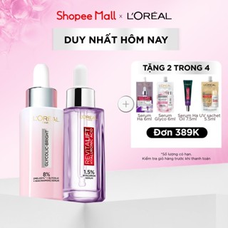 Bộ 2 Serum siêu cấp ẩm Hyaluronic Acid 1.5% 30ml & Glycolic Melasyl 8% dưỡng sáng da, mờ thâm mụn nám Loreal Paris