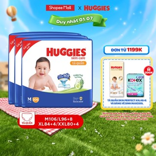 Combo 3 gói Tã quần Huggies Skincare Mega Jumbo M106/L96/XL84/XXL76 với tràm trà dịu da