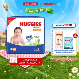 Tã quần Huggies Skincare Mega Jumbo M106/L96+8/XL84+4/XXL76+4 với tràm trà dịu da