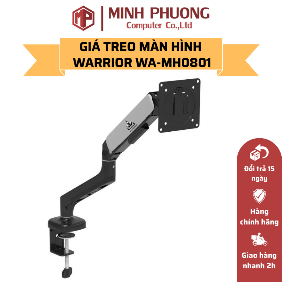 Giá Treo Màn Hình WARRIOR WA-MH0801 Tay Đơn Kẹp Bàn Xoay 360° Trợ Lực Khí (13"-32")