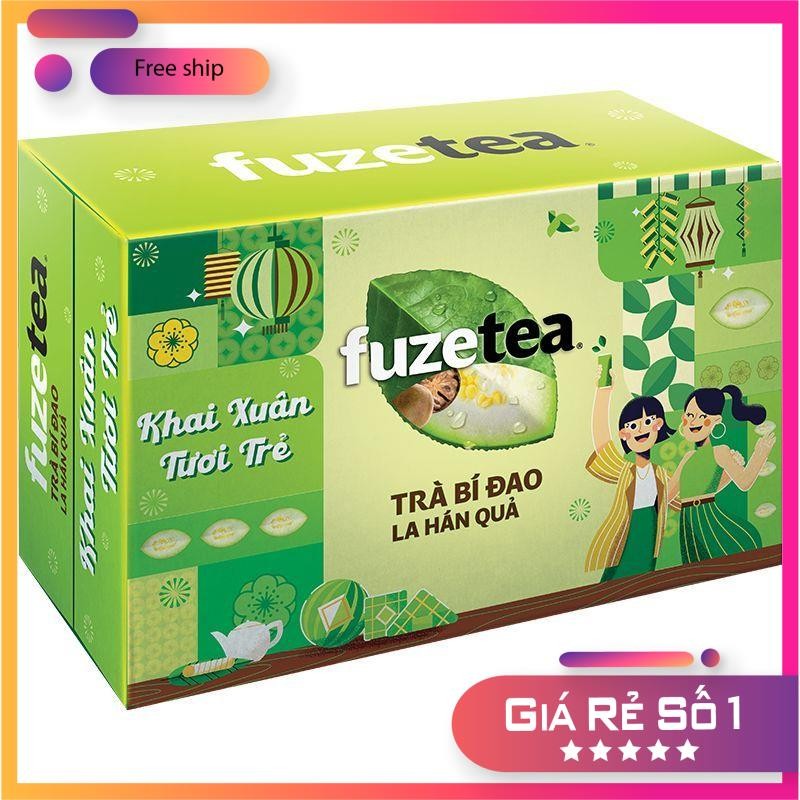 Thùng 24 Lon Trà Bí Đao La Hán Quả/ Chanh Sả Đủ Vị Fuze Tea Plus 320ml/Lon
