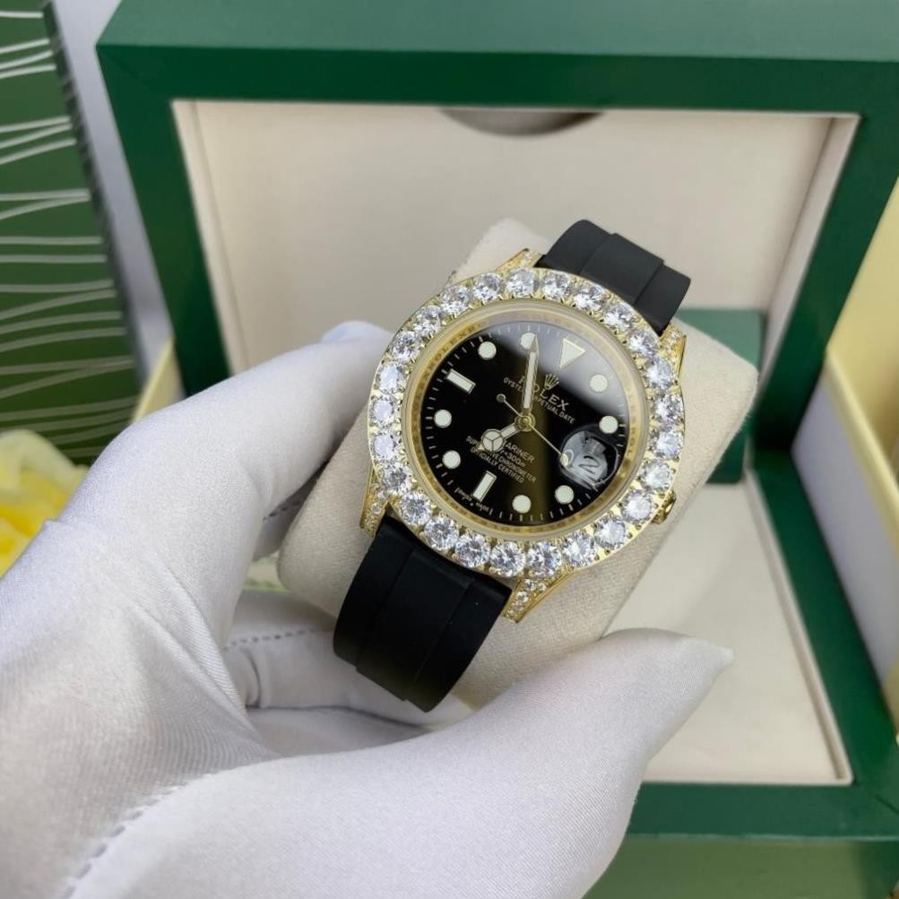 fullbox hãng - đồng hồ nam Rolex Submariner 41mm máy cơ nhật bản, viền đá cz - dây silicone