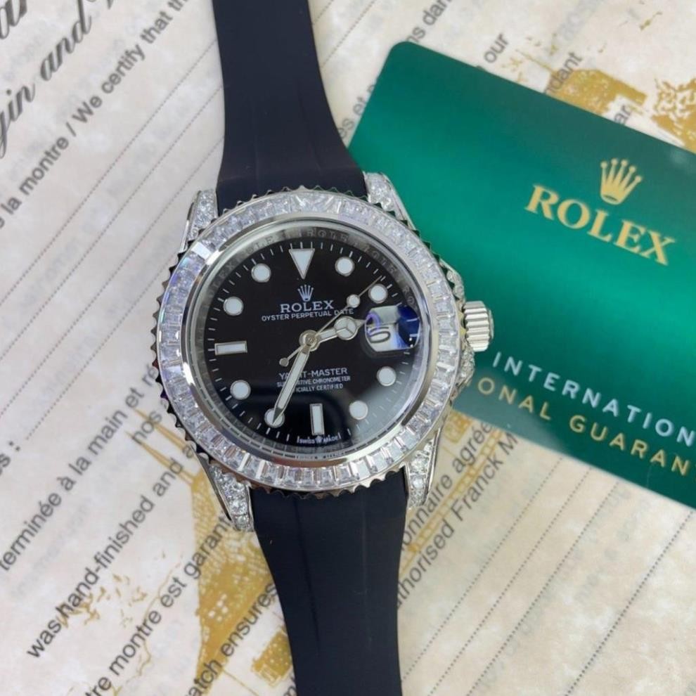 fullbox hãng - đồng hồ nam Rolex Submariner 41mm máy cơ nhật bản, viền cz baguette - dây silicone
