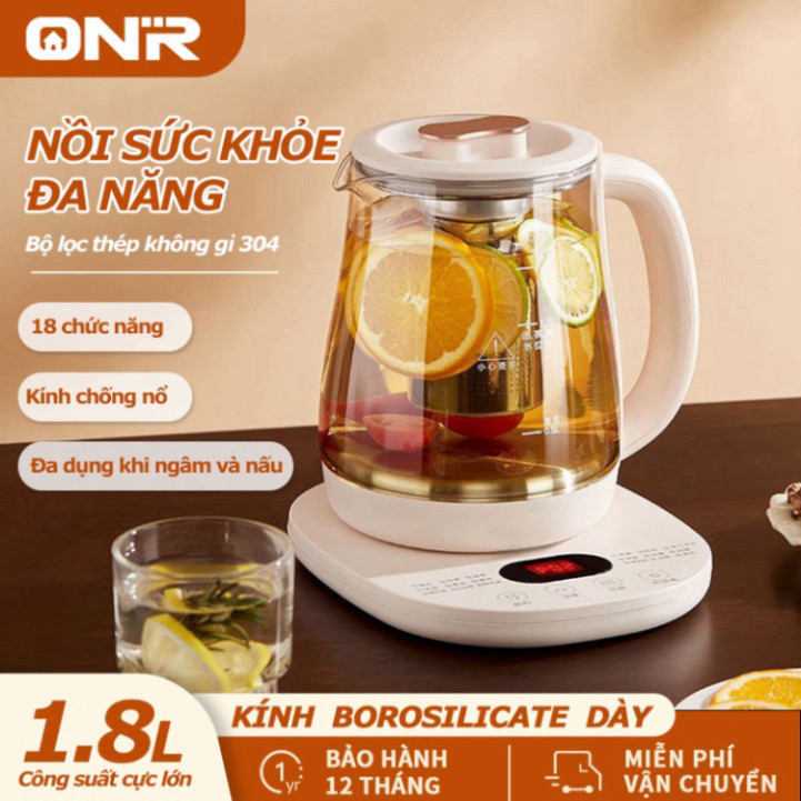 ```Bình đun nước điện 1.8L ONR 18, 800W, 8 chế độ pha chế nhanh chóng, ấm siêu tốc thủy tinh```