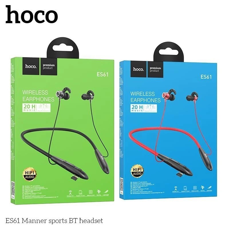 Tai nghe bluetooth thể thao Hoco ES61 V5.1, pin dùng 20H, Có khe cắm thẻ nhớ chính hãng