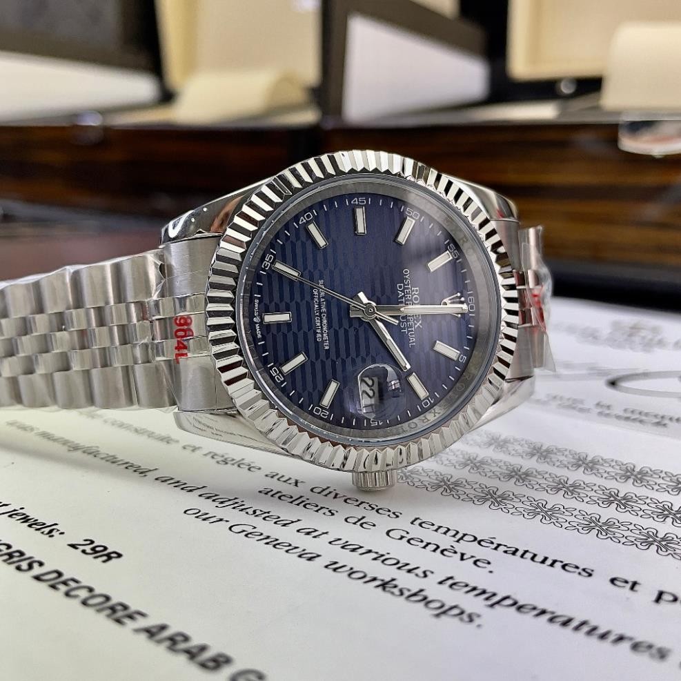 fullbox hãng - đồng hồ nam Rolex Datejust 41mm máy cơ nhật bản, viền khía - dây thép không gỉ