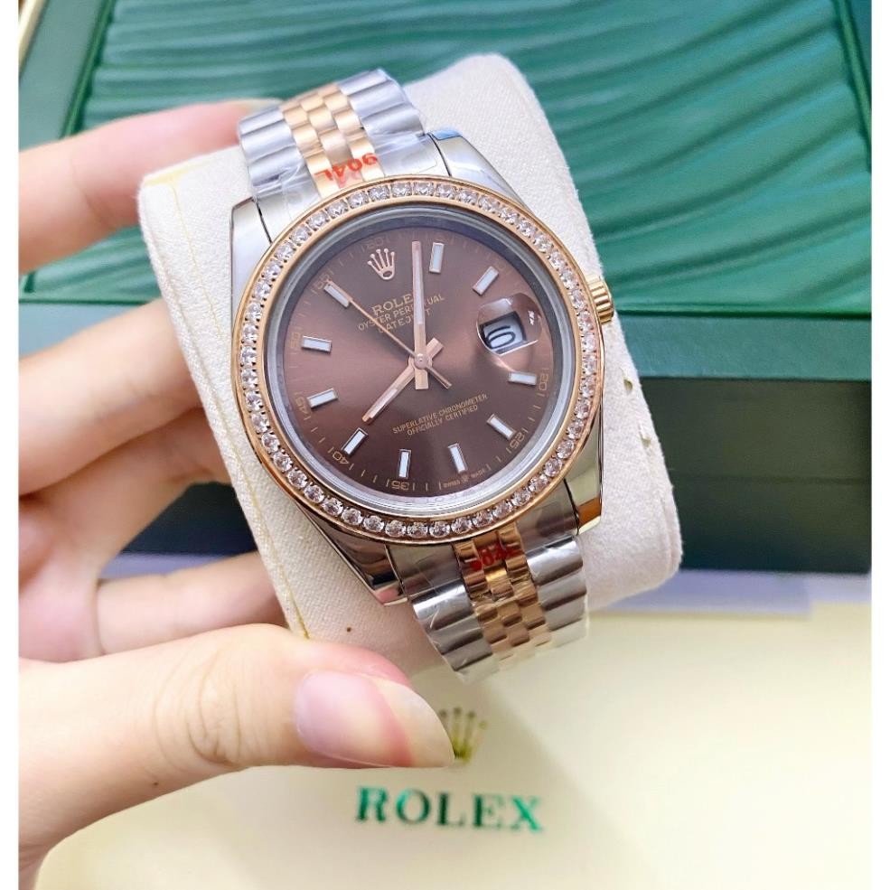 fullbox hãng - đồng hồ nam Rolex Datejust 41mm máy cơ nhật bản, viền đá cz - dây thép không gỉ