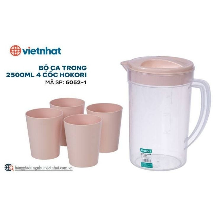 BỘ CA TRONG 2500ML 4 CỐC HOKORI 6052-1 CA CÓ NẮP ĐẬY KÍN VÀ CÓ CHIA VẠCH VIỆT NHẬT