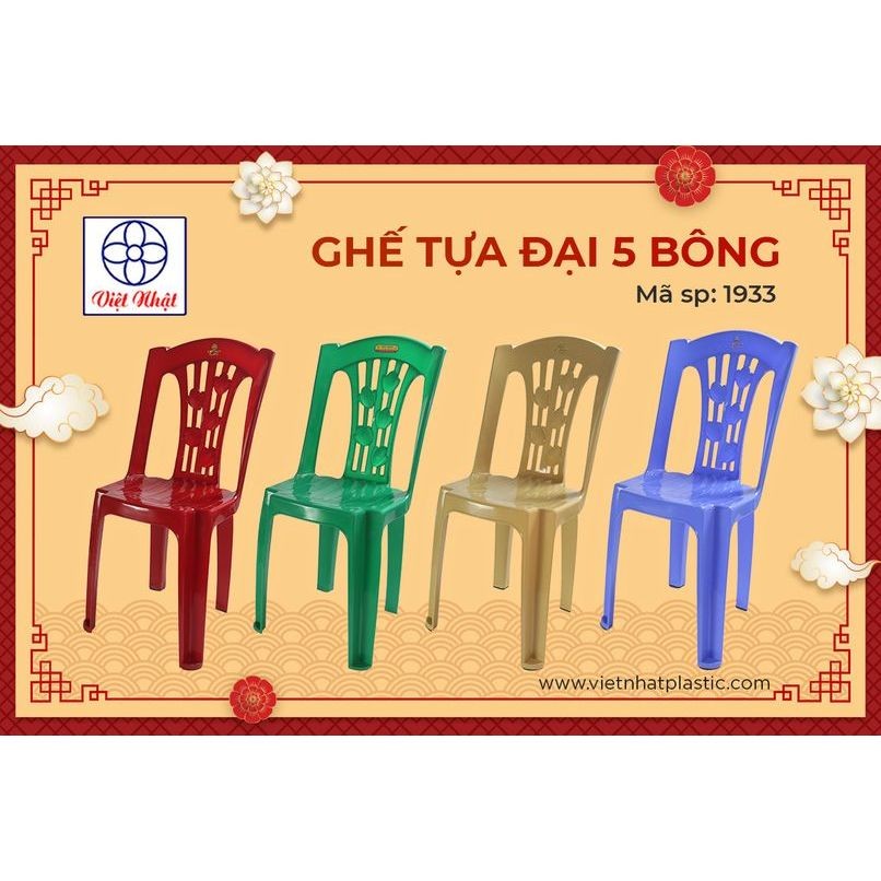 Ghế tựa Việt Nhật 5 bông đại nhà hàng, quán ăn, ghế cao 45cm ngồi bàn cao 70cm