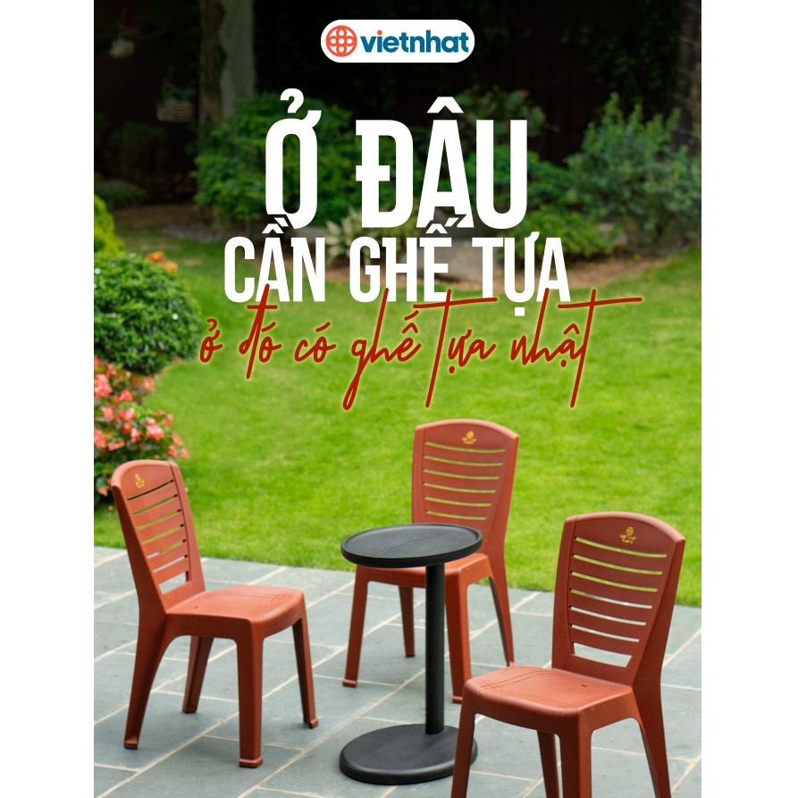 Ghế nhựa Việt Nhật dựa lớn sọc ngang cỡ đại- Việt Nhật cao cấp chân ghế cao 45cm, ngồi bàn cao 70cm