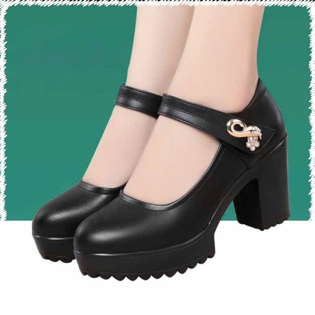 ✨ GIÀY CAO GÓT NỮ ĐẾ VUÔNG 7CM – DA MỀM, QUAI NGANG ĐÍNH ĐÁ, DỄ ĐI DỄ PHỐI