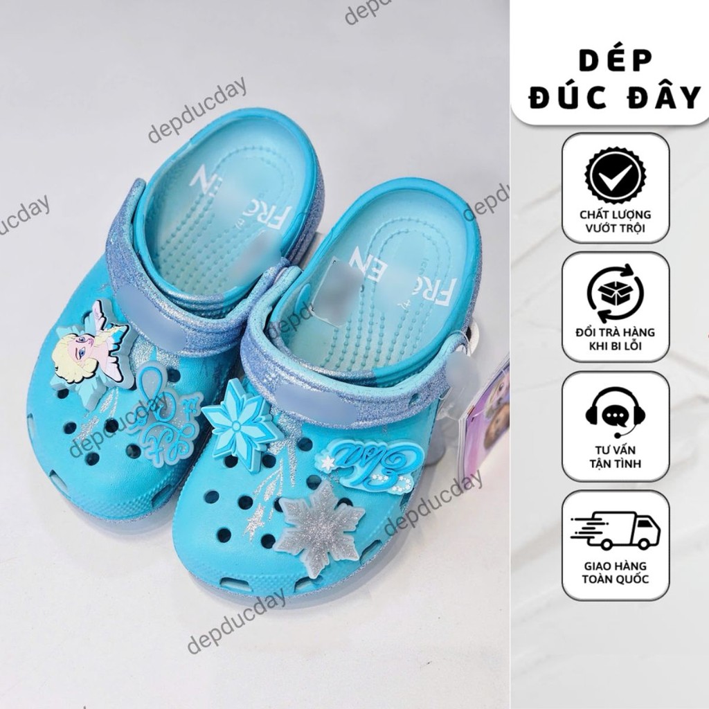 [Ảnh thật] Dép đúc nguyên khối hoạt hình công chúa Elsa phối kim tuyến xinh xắn bé gái.