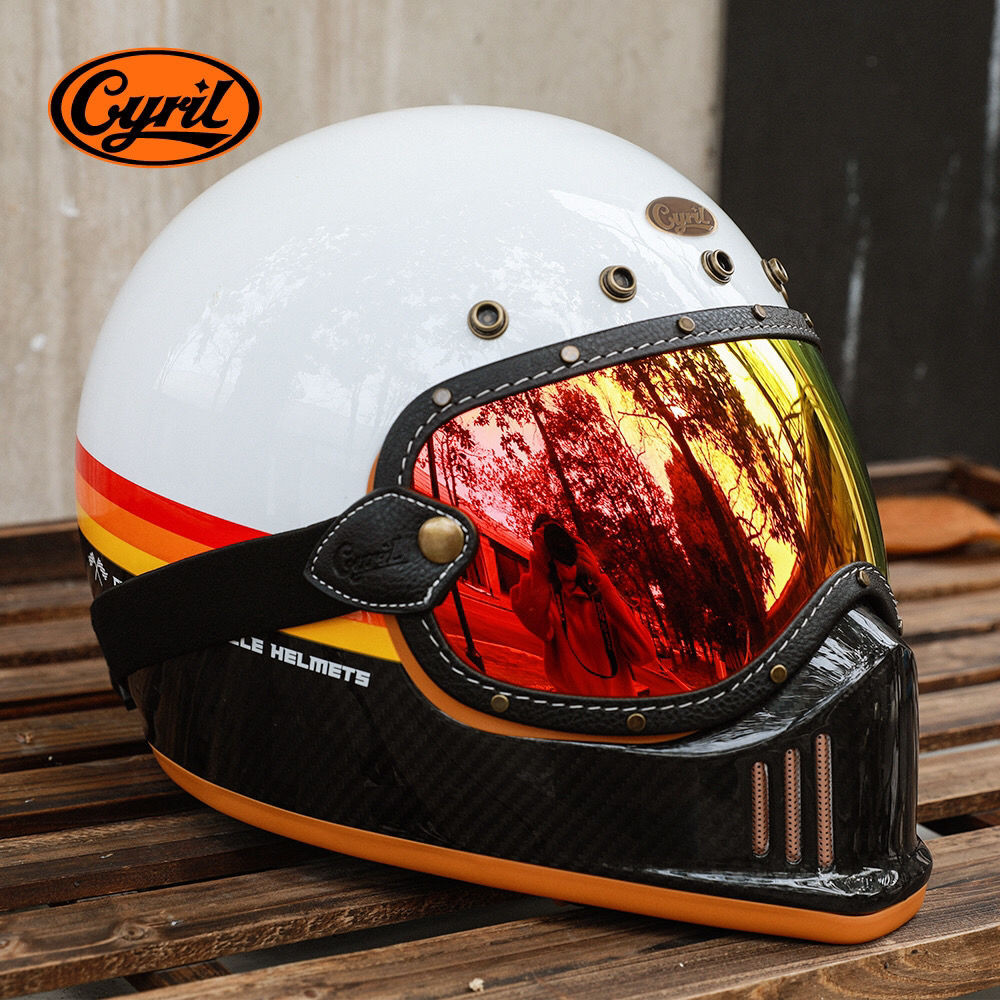 CYRIL Mũ bảo hiểm bằng sợi carbon Sailuo, mũ bảo hiểm retro cho xe máy, bốn mùa, unisex, mùa hè, siê