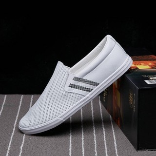 Giày nam Hunter mùa hè thoáng khí, giày lười nam phong cách Hàn Quốc, giày casual rỗng thời trang, giày da trắng cho nam