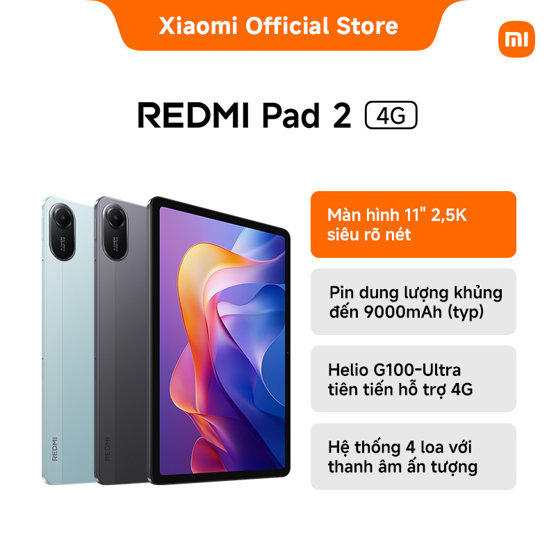 Redmi Pad 2 4G｜Màn hình 11" 2,5K siêu rõ nét｜Pin dung lượng khủng đến 9000mAh (typ)｜Helio G100-Ultra tiên tiến hỗ trợ 4G | BigBuy360 - bigbuy360.vn