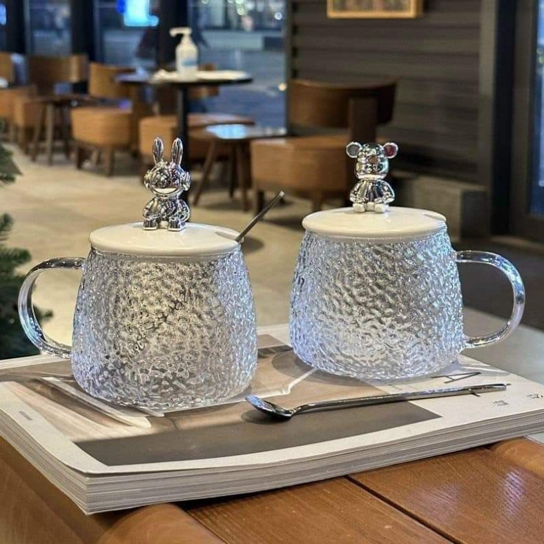 CỐC NƯỚC THỦY TINH KÈM THÌA CHỊU NHIỆT CAO CẤP TIỆN DỤNG giadungtienich5k