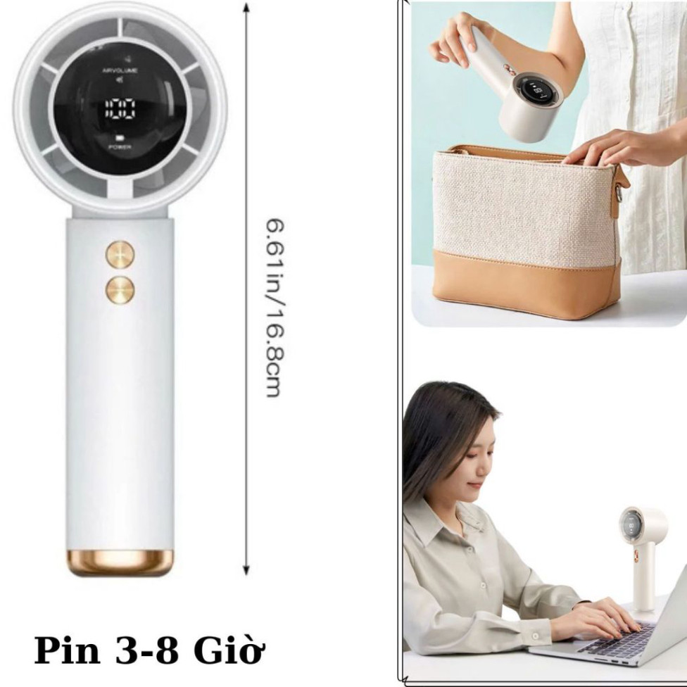 (Bản Cao Cấp) Quạt cầm tay 100 cấp độ gió, Quạt tích điện pin cao 5000 MAH hiển thị đèn led, sử dụng