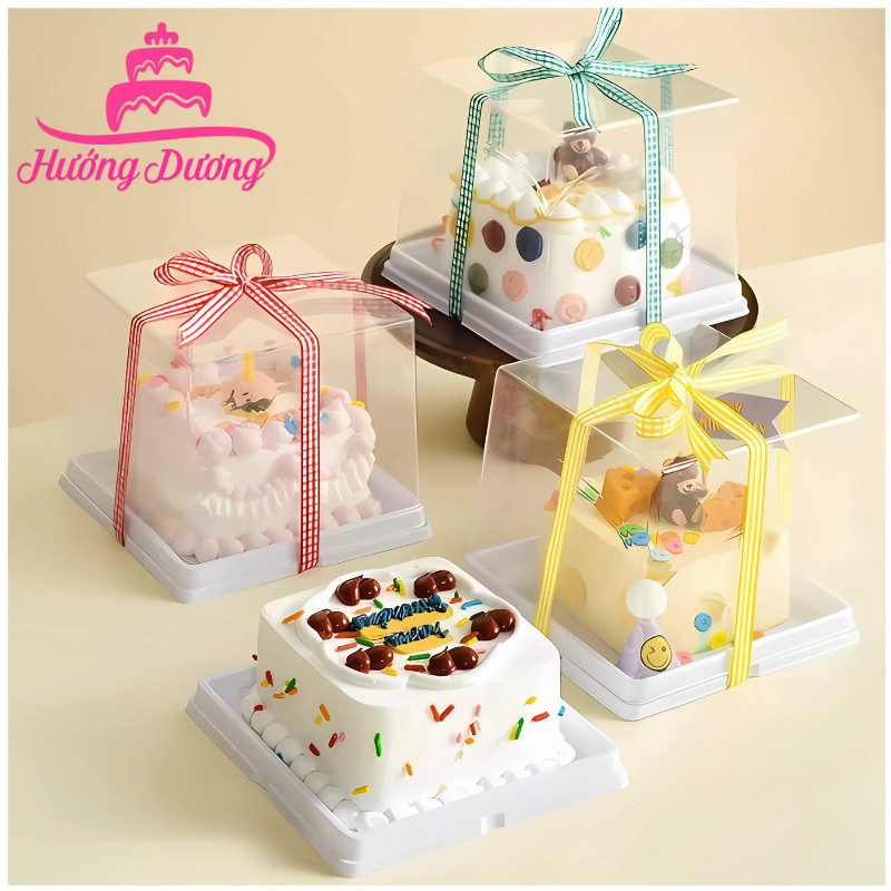 Hộp Vuông Nhựa Nắp Trong W590 Đựng Bánh Kem, Bánh Lạnh. Bánh Flan, Panna Cotta, Mousse Siêu Tiện Lợi