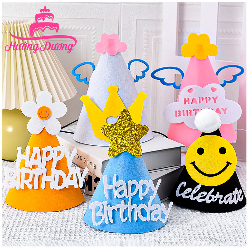 Phụ Kiện Trang Trí Sinh Nhật [FREESHIP❤️] Mũ Nỉ HPBD Tạo Hình - Mũ Sinh Nhật Nhiều Màu