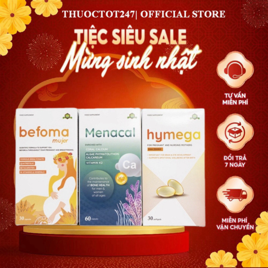 ✅ Bộ 3 BEFOMA + MENACAL + HYMEGA- Bổ sung Sắt- Canxi- DHA cho mẹ bầu -  THUOCTOT247
