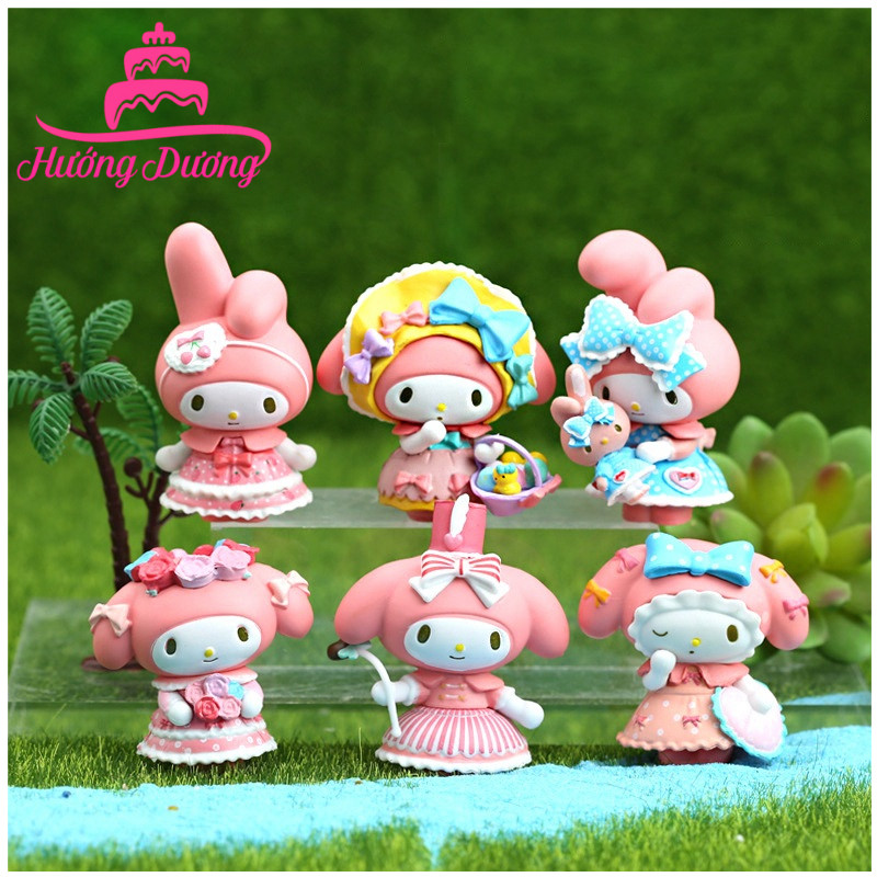 Bộ 6 Thỏ Melody Nhựa Đặc Hàng Đẹp Trang Trí Bánh Kem, Decor