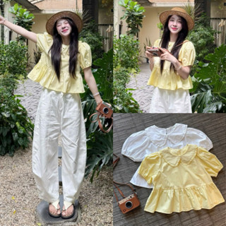 (ẢNH OLDSCHOOL) Áo babydoll lá cổ sen dáng ngắn tay phồng 20 tháng 05 shop MA596