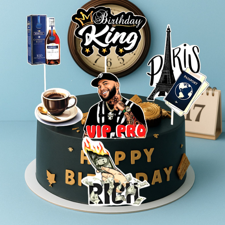 RẺ VÔ ĐỊCH - Set Cắm Giấy Quý Ông Vip Pro Birthday King Trang Trí Bánh Kem Phụ Kiện Sinh Nhật