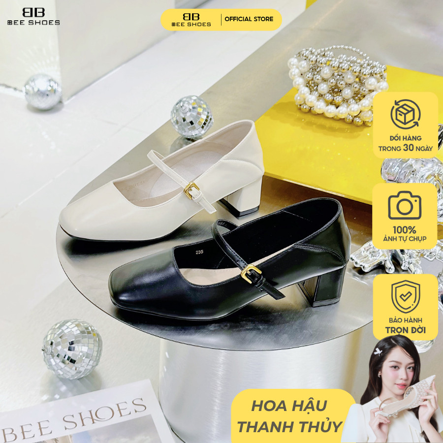 Giày mary jane nữ BEE SHOES mũi vuông trơn gót 4cm - 240941 (form 1.5)