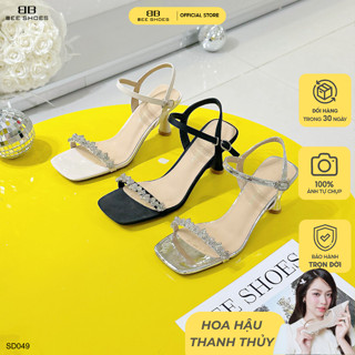  Sandal nữ BEESHOES mũi vuông gót nhọn cao 7 phân sẵn màu kem - đen - bạc SD049  Form 1.5  
