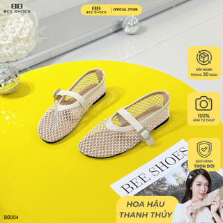 Giày búp bê nữ BEESHOES lưới thoáng khí mũi tròn đế bệt sẵn màu kem BB004