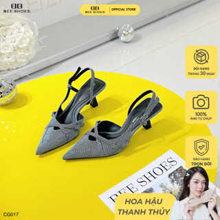 Giày cao gót nữ BEESHOES hở gót mũi nhọn gót nhọn cao 7 phân sẵn màu xanh - kem - đen CG017