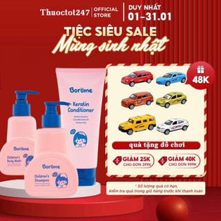    Combo SIÊU HỜI 80%   Combo dầu gội + dầu xả + sữa tắm trẻ em Borome công thức dịu nhẹ dung tích 335ml -THUOCTOT247 