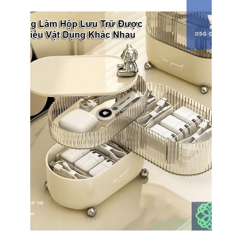 Hộp Đựng Trang Sức Để Bàn 3 Tầng Đóng Mở Xoay 360 Độ, Có Nắp Đậy Chống Bụi - Hộp Đựng Mỹ Phẩm Để Bàn [DSG]