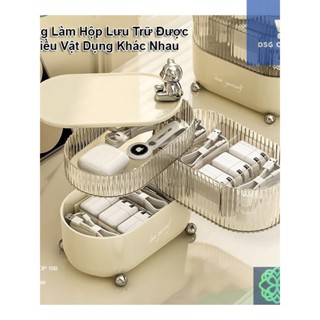 Hộp Đựng Trang Sức Để Bàn 3 Tầng Đóng Mở Xoay 360 Độ, Có Nắp Đậy Chống Bụi - Hộp Đựng Mỹ Phẩm Để Bàn [DSG]