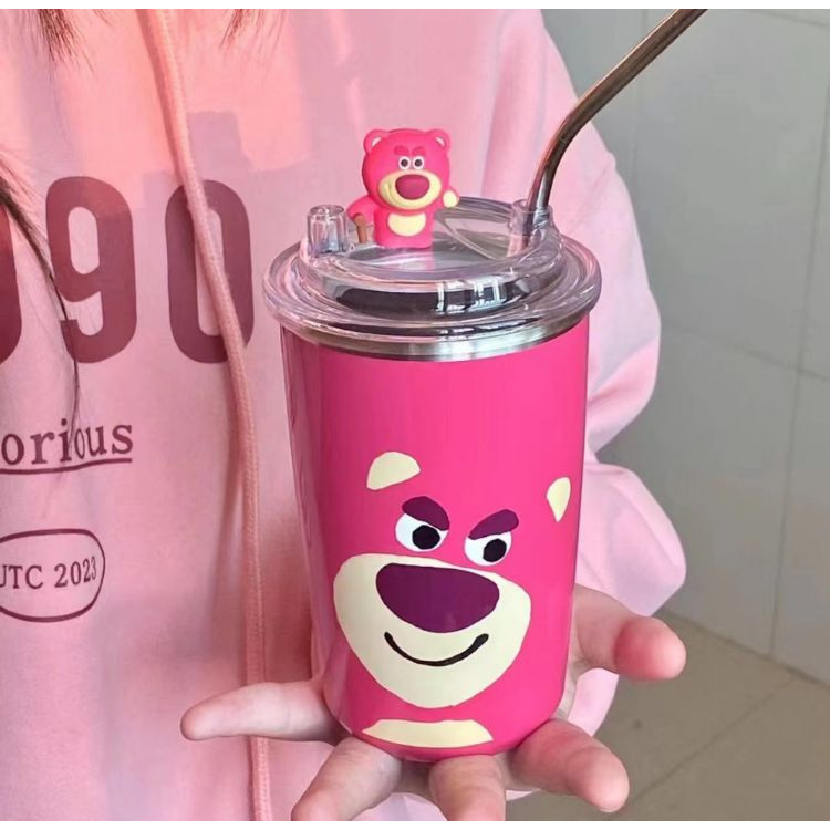 Ly Giữ Nhiệt 450ml, Bình Giữ Nhiệt Gấu Dâu Lotso (Hotrend), Bình Nước Lotso Dung Tích 450ml [DSG]