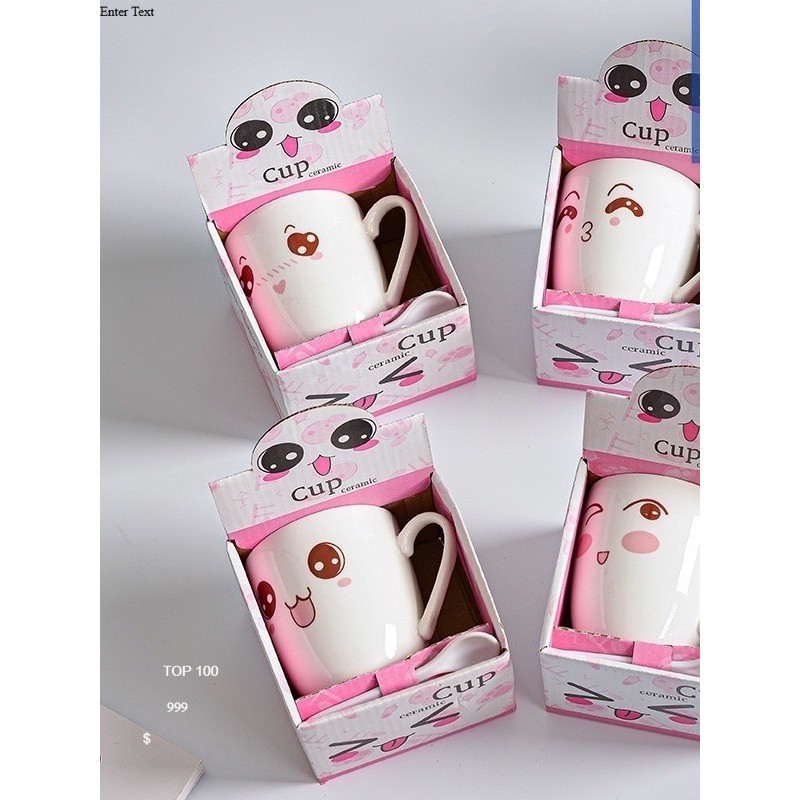 Ly Sứ Chibi Kèm Thìa - Ly Sứ kèm muỗng cho bé [DSG]