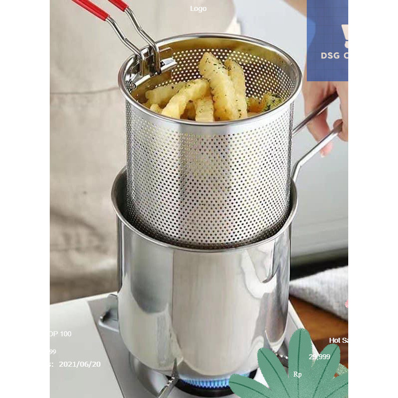 Bộ Nồi Inox Kèm Rổ Chiên Lọc Dầu 2in1 Cực Tiện Lợi Dung Tích 1200ml, Thép Không Gỉ Dùng Được Bếp Từ [DSG]