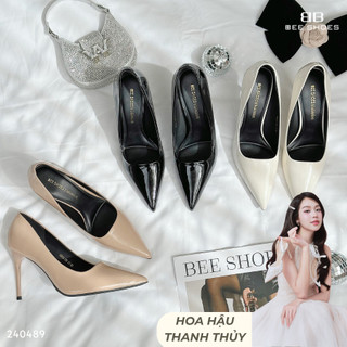  GIÀY CAO GÓT BEESHOES NỮ MŨI NHỌN - GIÀY CAO GÓT NỮ GÓT NHỌN CAO 9 PHÂN SẴN MÀU ĐEN TRẮNG BE 240489  FORM 1.5  