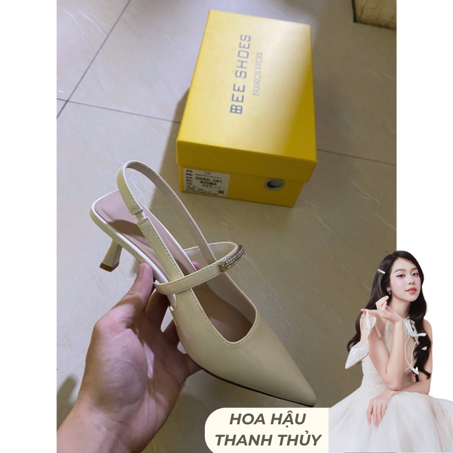 BEESHOES - GIÀY CAO GÓT NỮ MŨI NHỌN - GIÀY CAO GÓT NỮ GÓT TRỤ CAO 7 PHÂN SẴN MÀU KEM CG015 ( FORM  1