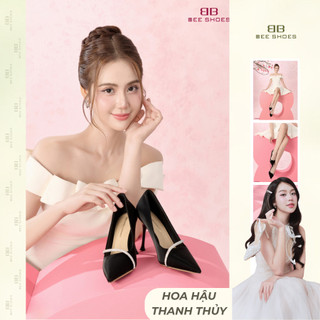  BEESHOES - GIÀY CAO GÓT NỮ MŨI NHỌN - GI ÀY CAO GÓT NỮ GÓT NHỌN CAO 9 PHÂN SẴN MÀU KEM - ĐEN 231205  FORM 1.5  