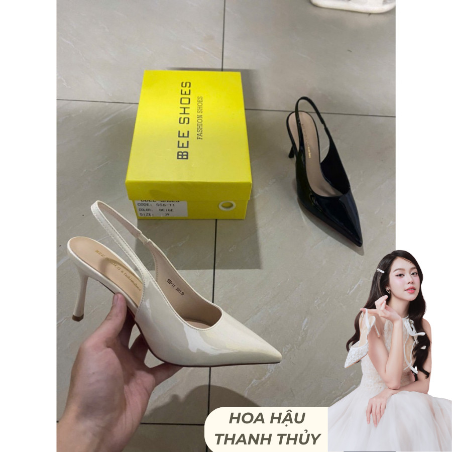 GIÀY CAO GÓT BEESHOES NỮ MŨI NHỌN - GIÀY CAO GÓT NỮ GÓT NHỌN CAO 8 PHÂN SẴN MÀU ĐEN KEM CG002