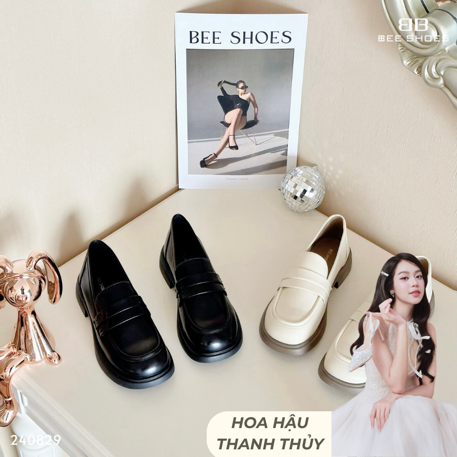 Giày moka nữ BEE SHOES mũi tròn gót 3cm - 240829 ( form 1.5)