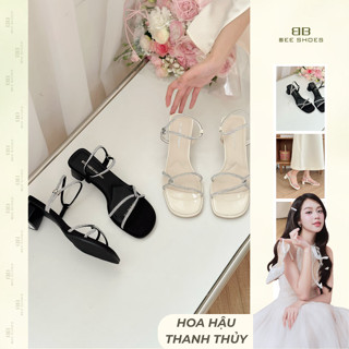 SANDAN BEESHOES MŨI VUÔNG - SANDAN GÓT VUÔNG CAO 5 PHÂN SẴN MÀU ĐEN KEM SD013 (FORM 1.5)