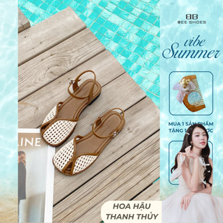 (BST Summer Vibe) Sandal nữ Bee Shoes mũi tròn đế bệt cao 3 phân sẵn màu nâu SD041 (Form 1,5)