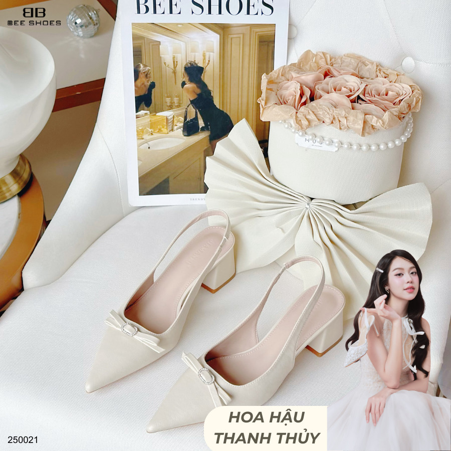 GIÀY CAO GÓT BEESHOES NỮ MŨI NHỌN - GIÀY CAO GÓT NỮ GÓT CAO 6 PHÂN SẴN MÀU ĐEN KEM 250021