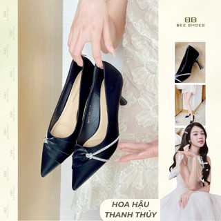  Giày cao gót nữ BEE SHOES mũi nhọn đính đá chéo gót 7cm - 240727   form 1.5  