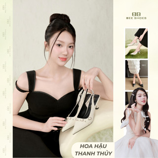 (BST Elegant Comfor) GIÀY CAO GÓT BEESHOES NỮ MŨI NHỌN CAO 6 PHÂN SẴN MÀU DEN KEM 250024